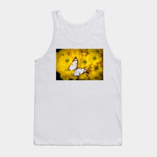 White Exotic Butterfly On Yellow Poms Tank Top